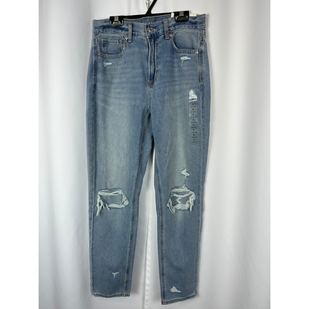 American Eagle Mom Jean High Rise Distressed Light Wash Denim Size 4 27W NEW